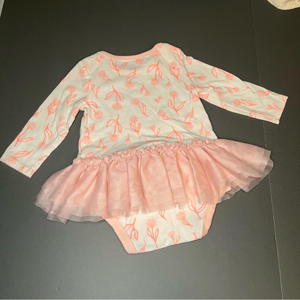 Cat & Jack 3-6 Months Long Sleeve Floral Print Tutu Shirt Bodysuit White Pink - Picture 5 of 9